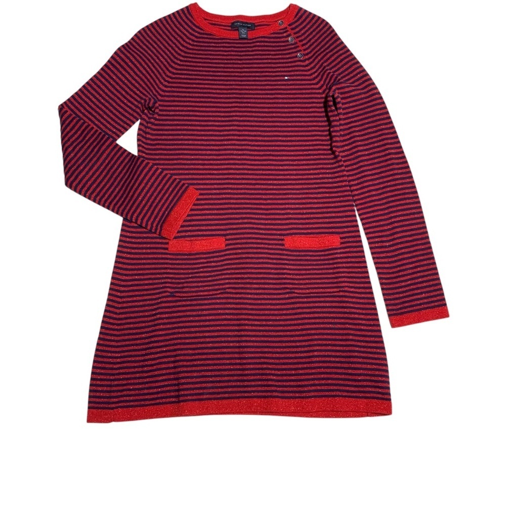 Tommy Hilfiger Red and Blue Striped Kids Knit Dress